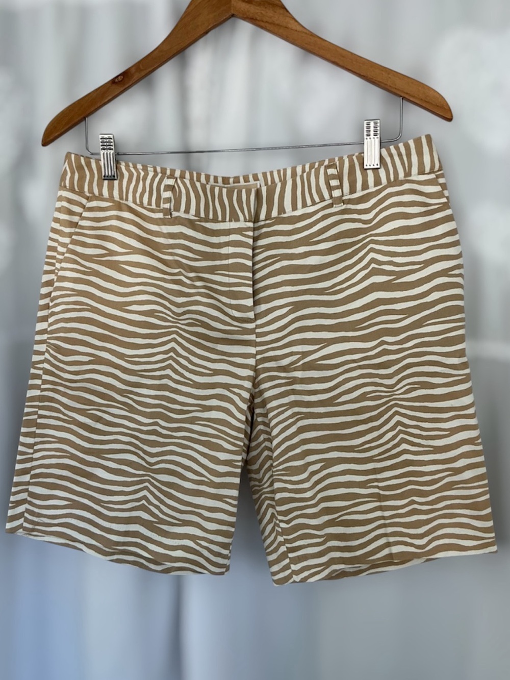 Michael Kors Beige and White Zebra-Print Bermuda Shorts
